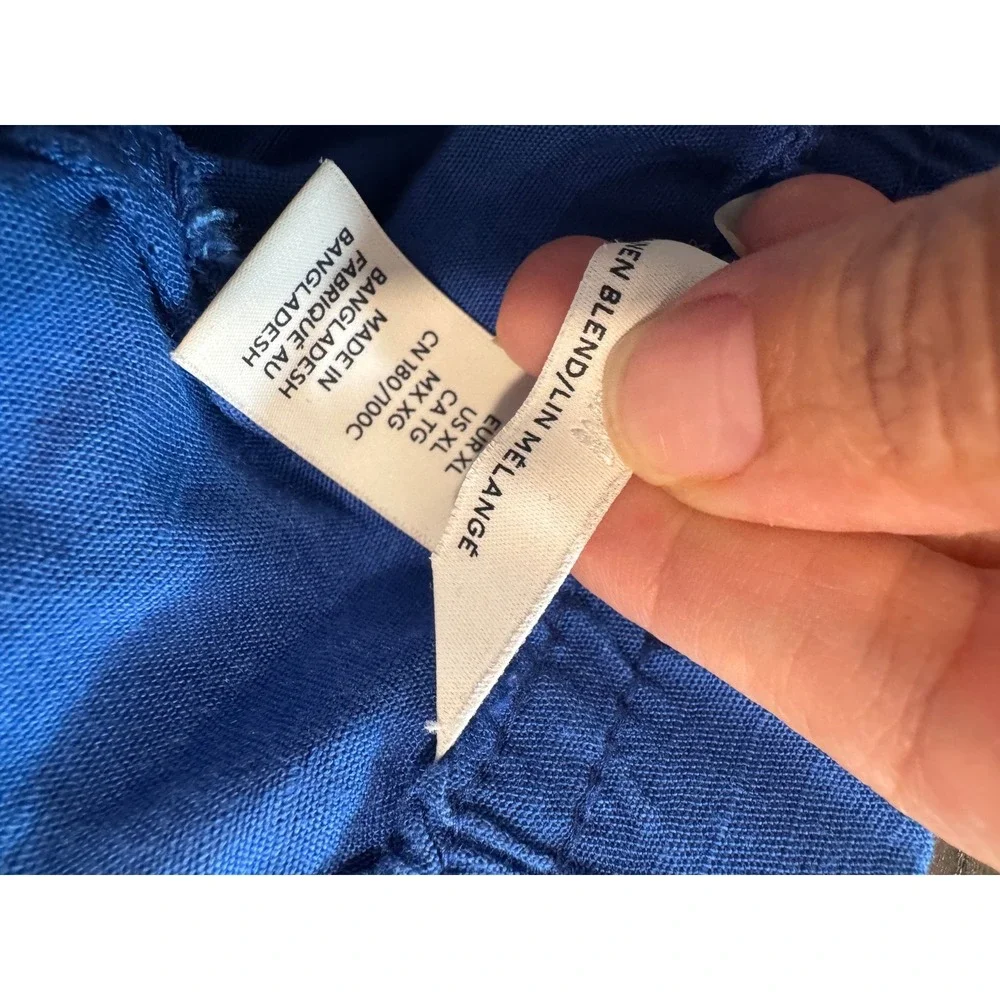 H&M Linen Blend Wide Leg Pants Womens XL Blue Elastic‎ Drawstring Waist